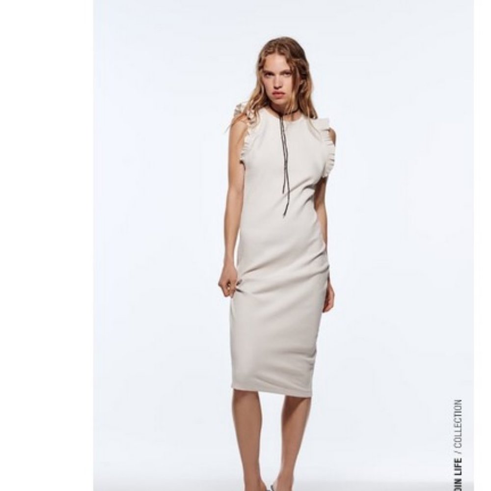 NEW Zara Ruffled Rib Dress Size XL Off White